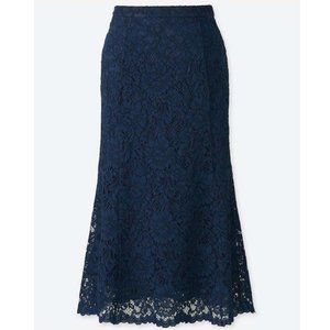 NWOT Uniqlo Lace Flare Midi Skirt Navy Size Small
